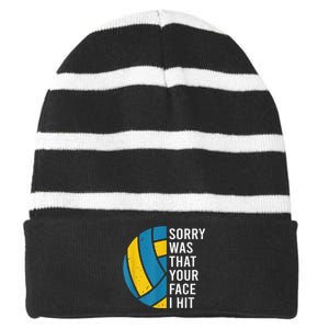 I'm sorry was that your face I hit funny Volleyball Player Striped Beanie with Solid Band