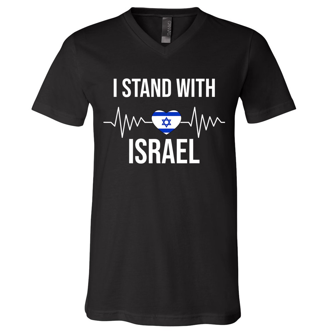 I Stand With Israel Patriotic Israel Heart Flag V-Neck T-Shirt
