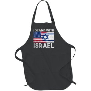 I Stand With Israel - Pray For Israel - US and Israel Flag Full-Length Apron With Pockets