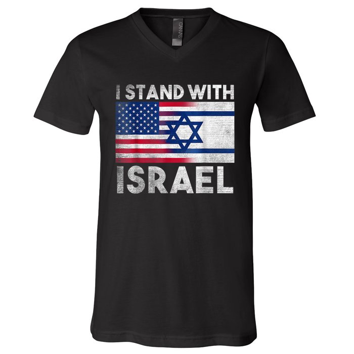 I Stand With Israel - Pray For Israel - US and Israel Flag V-Neck T-Shirt