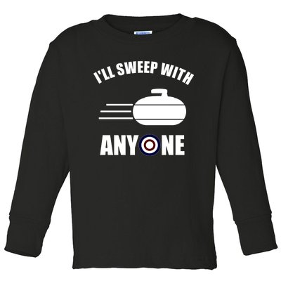 ILl Sweep With Anyone Fun Curling Gift Toddler Long Sleeve Shirt