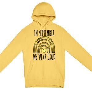 In September We Wear Gold Childhood Cancer Rainbow Premium Pullover Hoodie