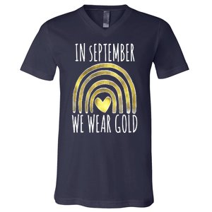 In September We Wear Gold Childhood Cancer Rainbow V-Neck T-Shirt