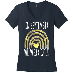 In September We Wear Gold Childhood Cancer Rainbow Women's V-Neck T-Shirt