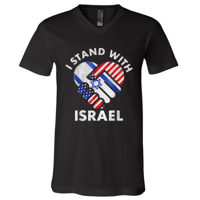 I Stand With Israel USA American Flag with Israel Flag V-Neck T-Shirt