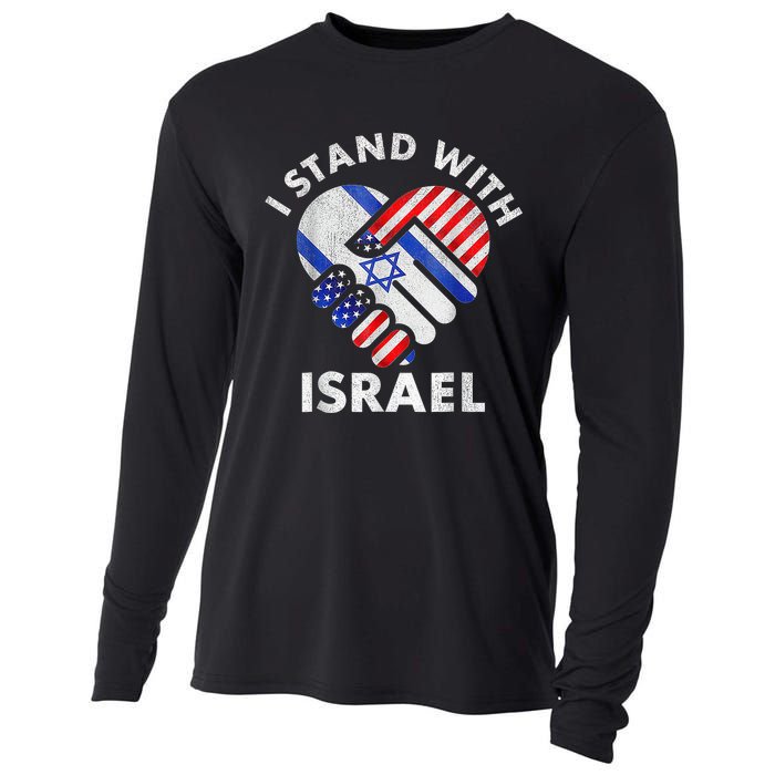 I Stand With Israel USA American Flag with Israel Flag Cooling Performance Long Sleeve Crew