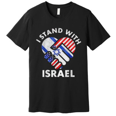 I Stand With Israel USA American Flag with Israel Flag Premium T-Shirt