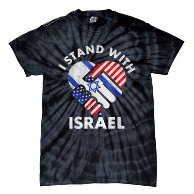 I Stand With Israel USA American Flag with Israel Flag Tie-Dye T-Shirt