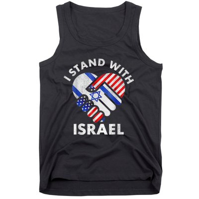 I Stand With Israel USA American Flag with Israel Flag Tank Top