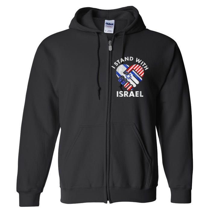 I Stand With Israel USA American Flag with Israel Flag Full Zip Hoodie