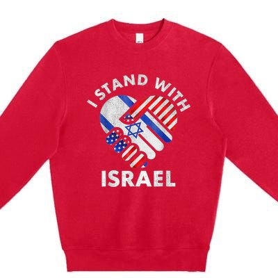 I Stand With Israel USA American Flag with Israel Flag Premium Crewneck Sweatshirt