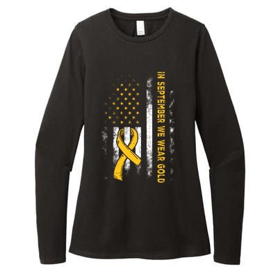 In September We Wear Gold Us Flag Childhood Cancer Awareness Womens CVC Long Sleeve Shirt