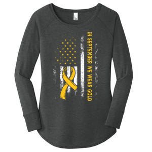 In September We Wear Gold Us Flag Childhood Cancer Awareness Women's Perfect Tri Tunic Long Sleeve Shirt