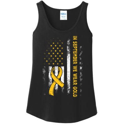 In September We Wear Gold Us Flag Childhood Cancer Awareness Ladies Essential Tank