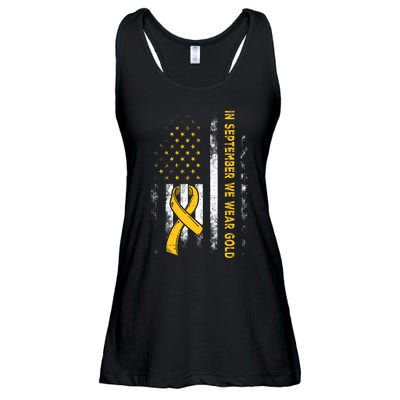 In September We Wear Gold Us Flag Childhood Cancer Awareness Ladies Essential Flowy Tank