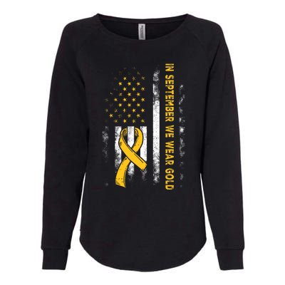 In September We Wear Gold Us Flag Childhood Cancer Awareness Womens California Wash Sweatshirt