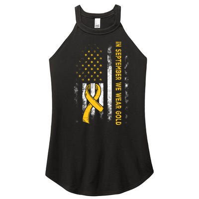 In September We Wear Gold Us Flag Childhood Cancer Awareness Women's Perfect Tri Rocker Tank