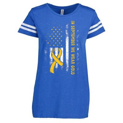 In September We Wear Gold Us Flag Childhood Cancer Awareness Enza Ladies Jersey Football T-Shirt