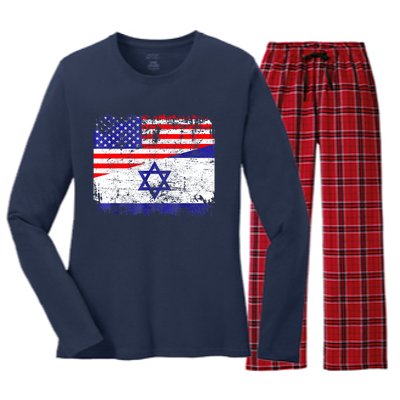 I Stand With Israel Pray For Israel Us Israel Flag Women's Long Sleeve Flannel Pajama Set 