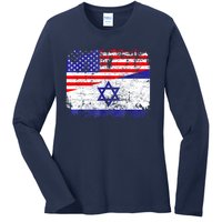 I Stand With Israel Pray For Israel Us Israel Flag Ladies Long Sleeve Shirt