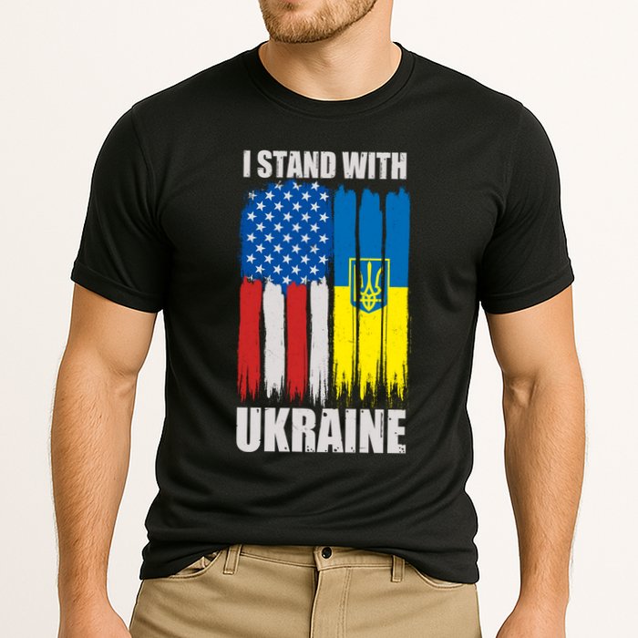 I Stand With Ukraine Painted USA Ukrainian Flags Cooling Performance Crew T-Shirt