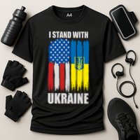 I Stand With Ukraine Painted USA Ukrainian Flags Cooling Performance Crew T-Shirt