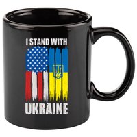 I Stand With Ukraine Painted USA Ukrainian Flags 11oz C Handle Ceramic Mug