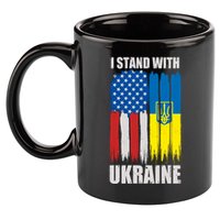 I Stand With Ukraine Painted USA Ukrainian Flags 11oz C Handle Ceramic Mug