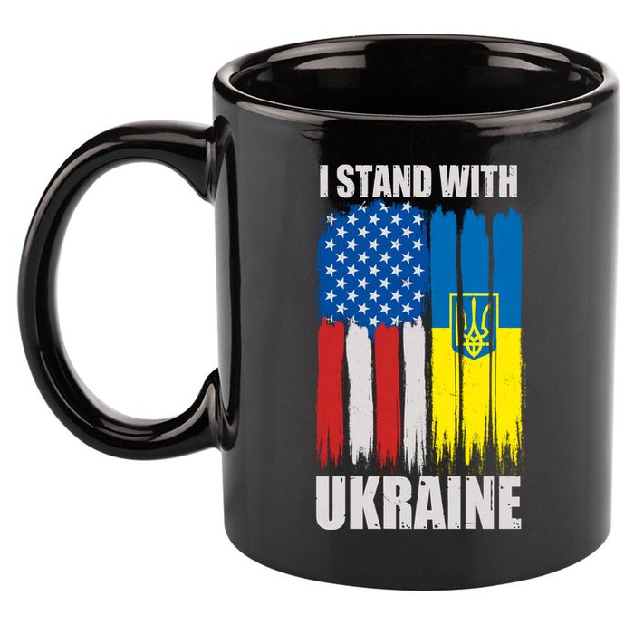 I Stand With Ukraine Painted USA Ukrainian Flags 11oz C Handle Ceramic Mug