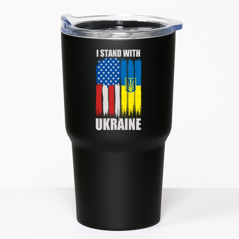 I Stand With Ukraine Painted USA Ukrainian Flags Tumbler
