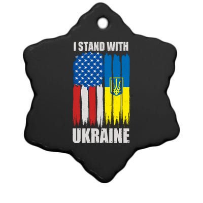 I Stand With Ukraine Painted USA Ukrainian Flags Ceramic Star Ornament