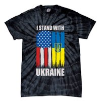 I Stand With Ukraine Painted USA Ukrainian Flags Tie-Dye T-Shirt