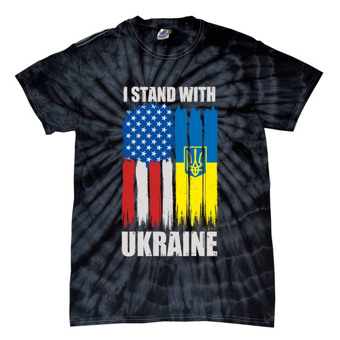 I Stand With Ukraine Painted USA Ukrainian Flags Tie-Dye T-Shirt