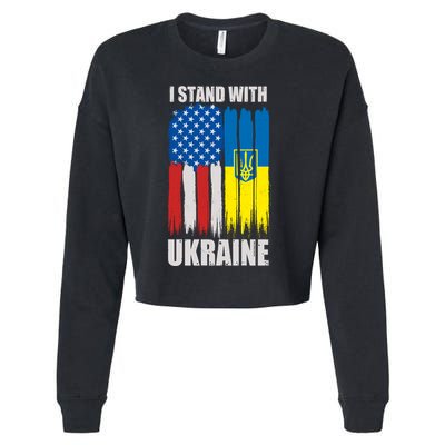I Stand With Ukraine Painted USA Ukrainian Flags Cropped Pullover Crew
