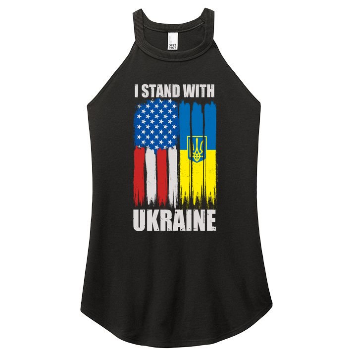 I Stand With Ukraine Painted USA Ukrainian Flags Women's Perfect Tri Rocker Tank