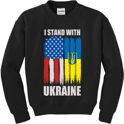 I Stand With Ukraine Painted USA Ukrainian Flags Kids Sweatshirt