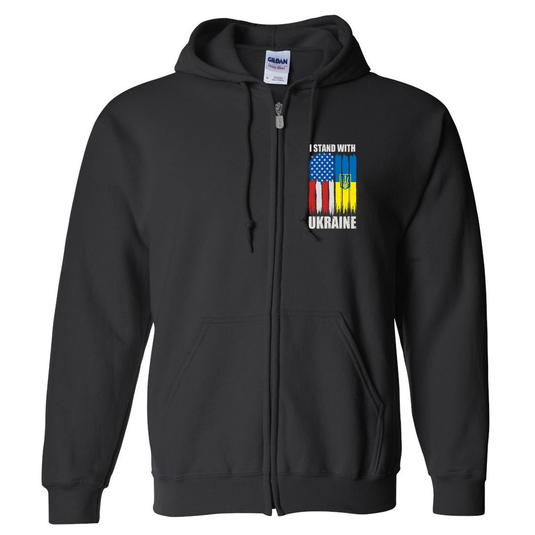 I Stand With Ukraine Painted USA Ukrainian Flags Full Zip Hoodie