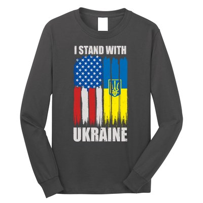 I Stand With Ukraine Painted USA Ukrainian Flags Long Sleeve Shirt