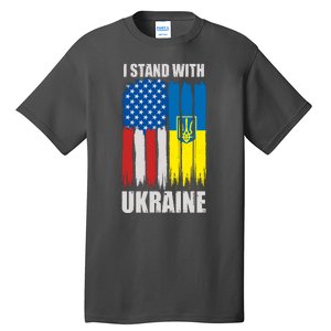 I Stand With Ukraine Painted USA Ukrainian Flags Tall T-Shirt