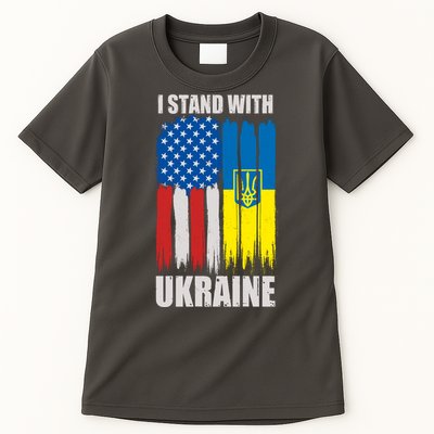 I Stand With Ukraine Painted USA Ukrainian Flags Tall T-Shirt