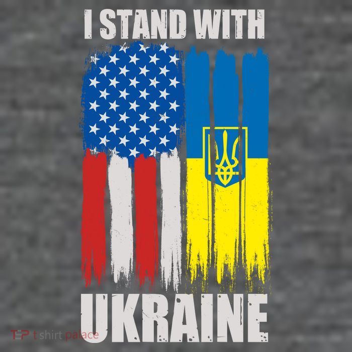I Stand With Ukraine Painted USA Ukrainian Flags Tall T-Shirt