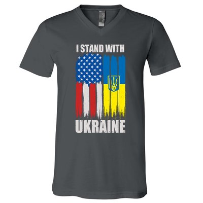 I Stand With Ukraine Painted USA Ukrainian Flags V-Neck T-Shirt