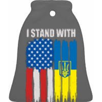 I Stand With Ukraine Painted USA Ukrainian Flags Ceramic Bell Ornament