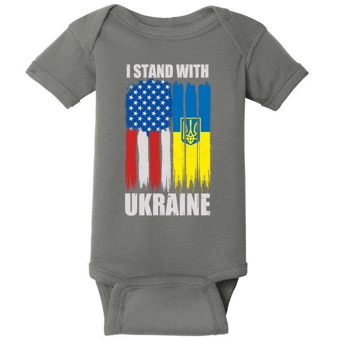 I Stand With Ukraine Painted USA Ukrainian Flags Baby Bodysuit