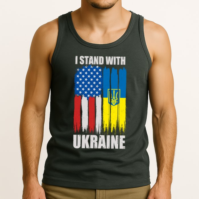 I Stand With Ukraine Painted USA Ukrainian Flags Tank Top