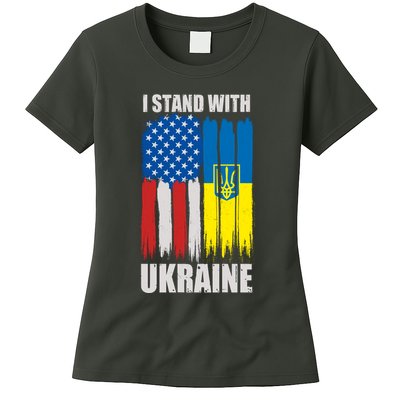 I Stand With Ukraine Painted USA Ukrainian Flags Womens T-Shirt