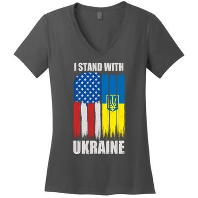 I Stand With Ukraine Painted USA Ukrainian Flags Women's V-Neck T-Shirt