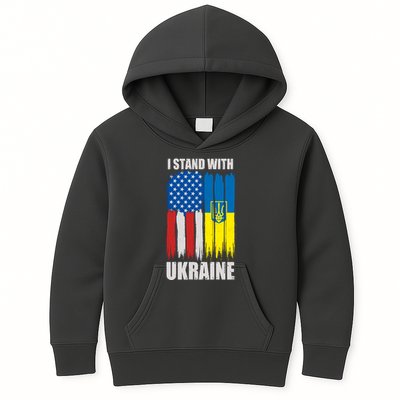 I Stand With Ukraine Painted USA Ukrainian Flags Kids Hoodie