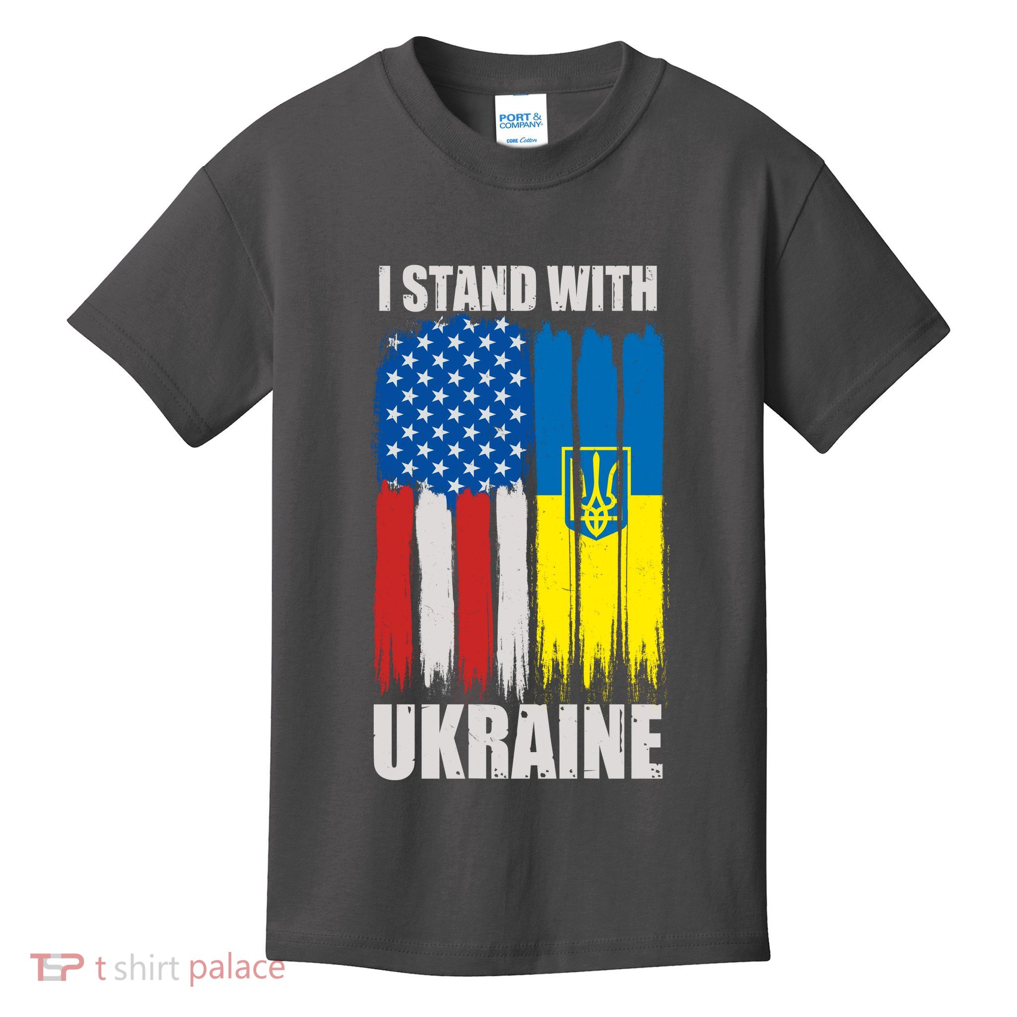 I Stand With Ukraine Painted USA Ukrainian Flags Kids T-Shirt