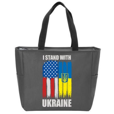 I Stand With Ukraine Painted USA Ukrainian Flags Zip Tote Bag
